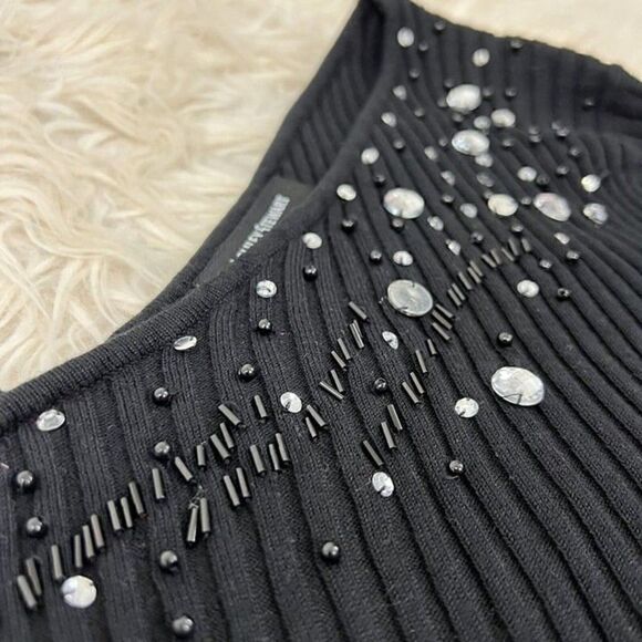 Ashley Stewart Womens Asymmetrical Black Rib Knit Sweater Beaded Plus Size 18/20 - Picture 3 of 7
